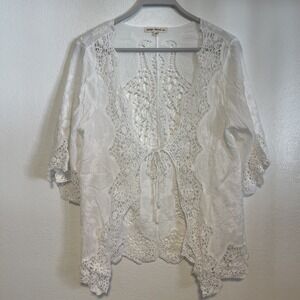 Woman's White Indigo Thread‎ Co Crochet Lace Top Size 1X NEW